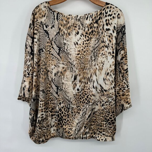 Chico's 3 Women's Animal Print V-Neck satin Poncho Top blouse Size XL - Picture 11 of 15